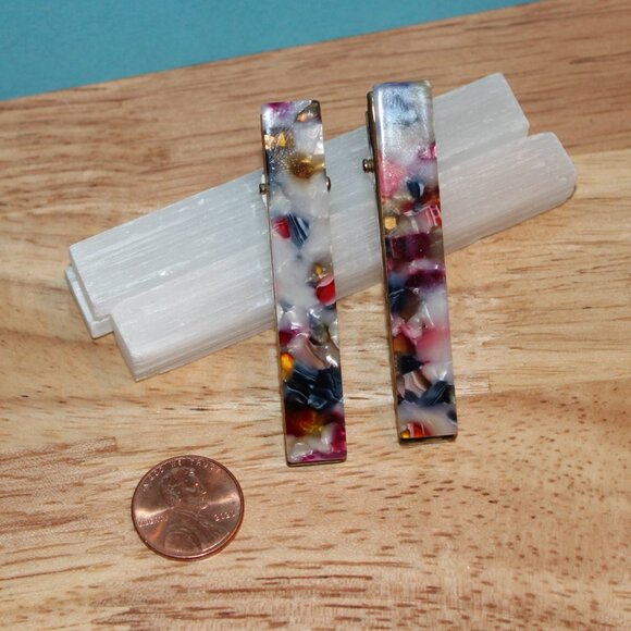 Vintage Plastic & Metal Duck Bill Hair Clips Set of 2 - Picture 3 of 4